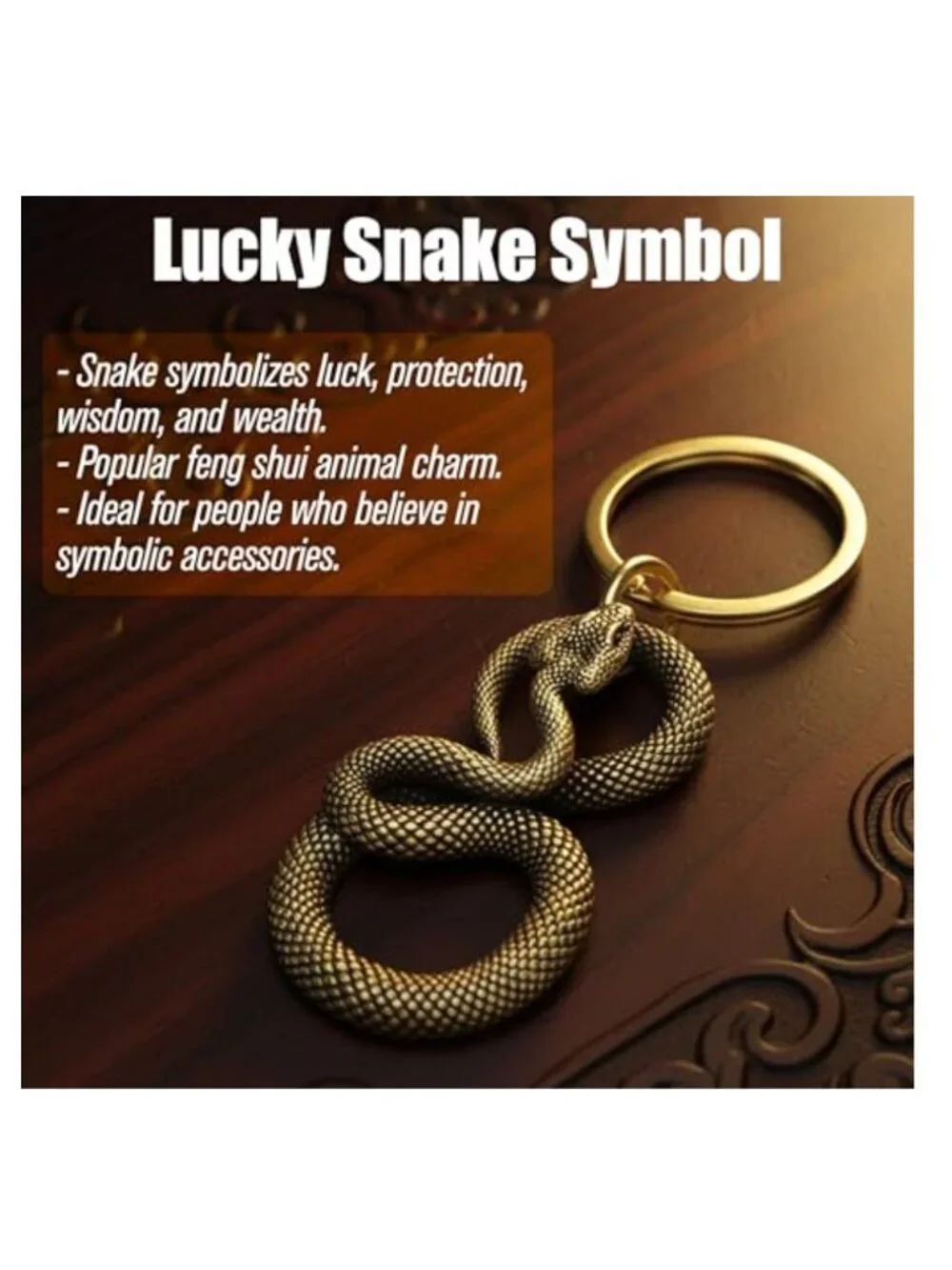 Brass Snake Keychain Gold Animal Charm Key Ring for Bags Purses Gifting